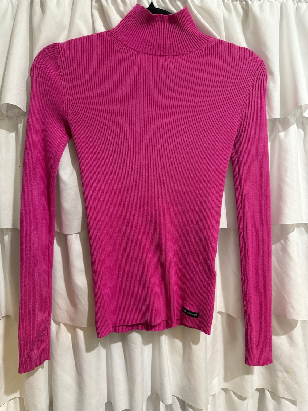 Calvin Klein Jeans Fuchsia Ribbed Turtleneck Long Sleeve Top